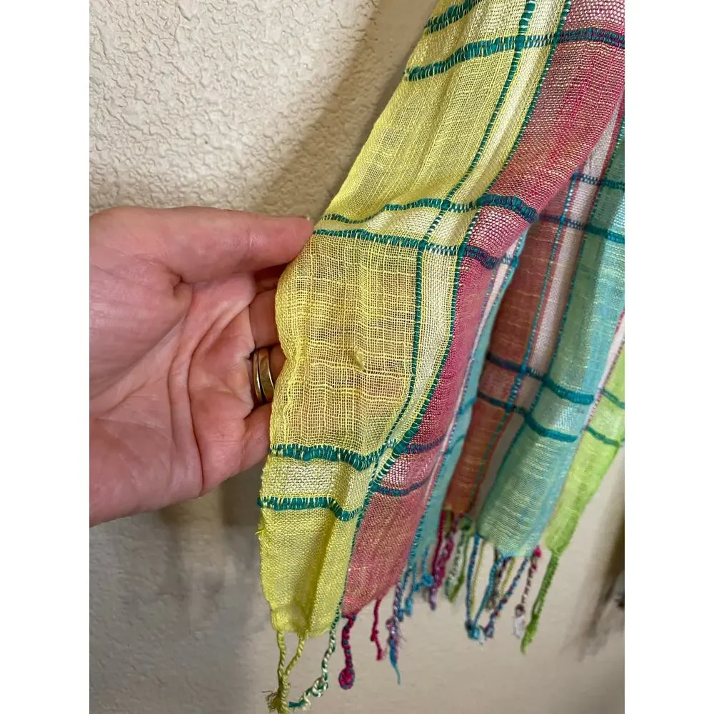 Multicolor Pastel Plaid Cottage Core Light Weight Gauzy Scarf Shawl